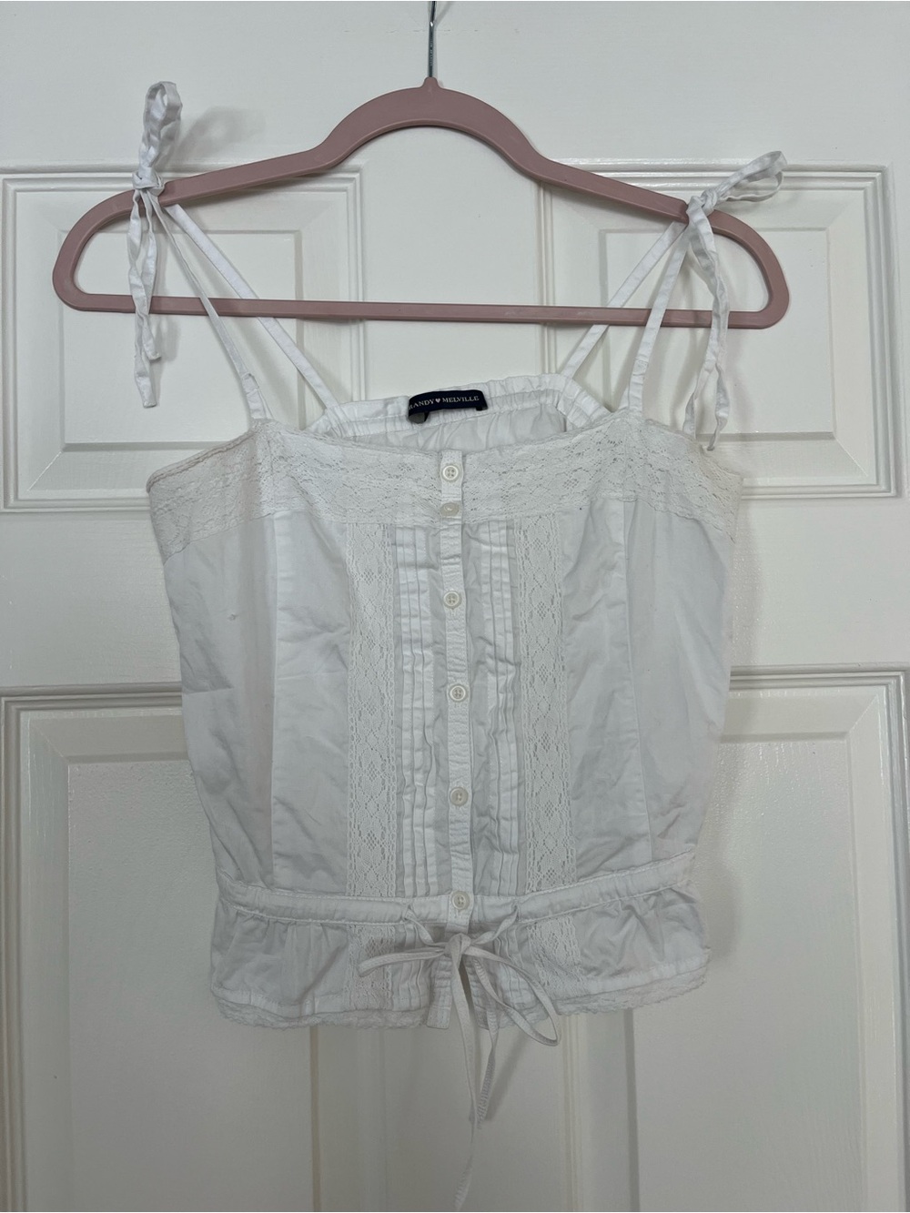 Brandy Melville White Lace-Trim Tie-Strap Women's Top